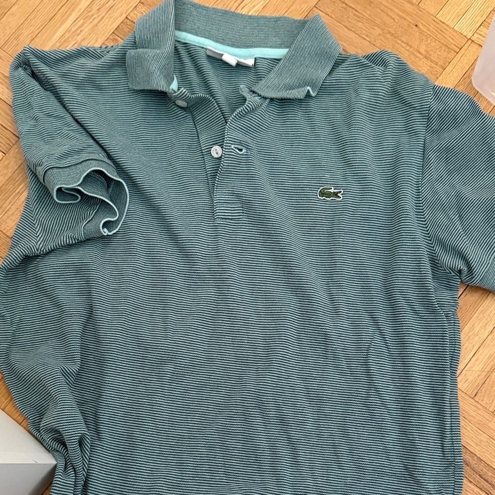 Lacoste Men's Striped Teal Polo Shirt